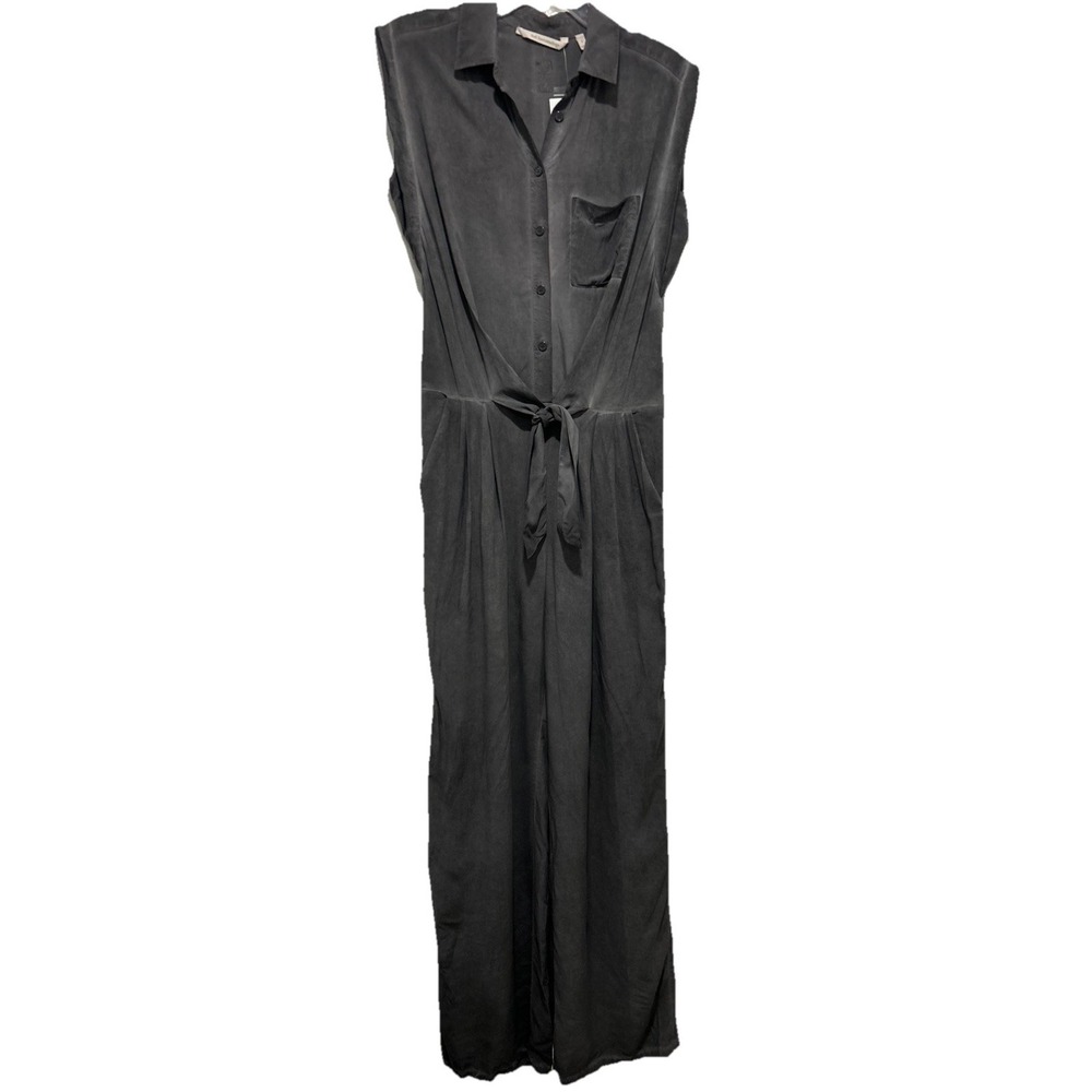 Soft Surroundings Pant Jumpsuit Small Steel Charcoal Gray Tie Waist Sleeveless